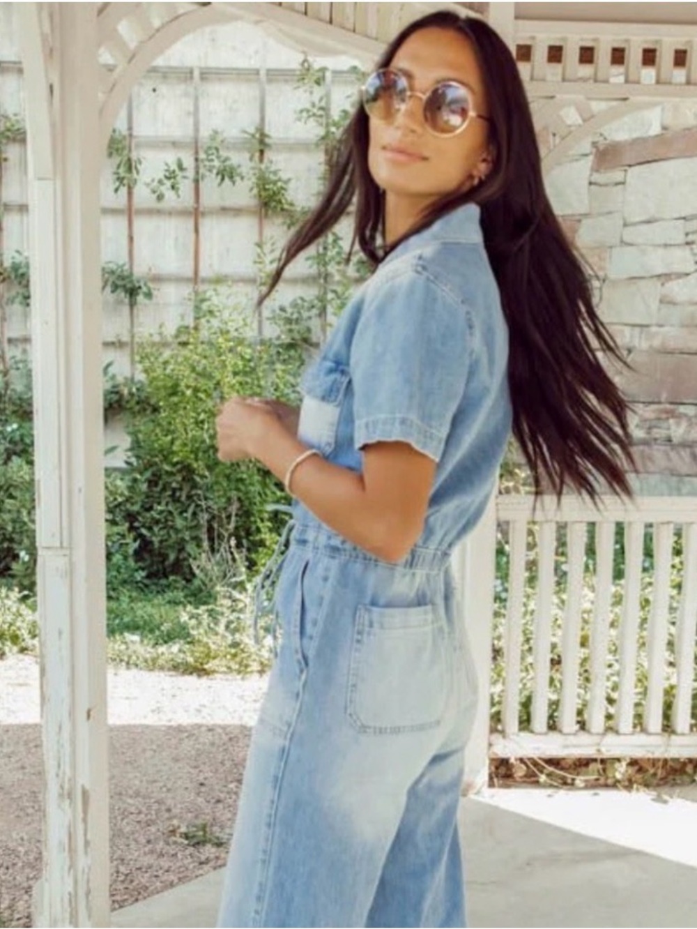 KanCan Light Blue Rhiannon Denim, Short Sleeve, Jumpsuit  Sz L